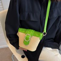 Streetwear Solid Color Bucket Zipper Straw Bag main image 3
