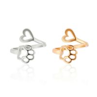 304 Stainless Steel Gold Plated Simple Style Hollow Out Paw Print Heart Shape Open Ring main image 1