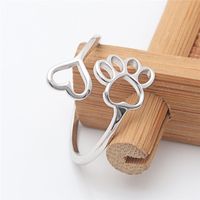 304 Stainless Steel Gold Plated Simple Style Hollow Out Paw Print Heart Shape Open Ring main image 3