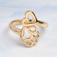 304 Stainless Steel Gold Plated Simple Style Hollow Out Paw Print Heart Shape Open Ring main image 4