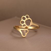 304 Stainless Steel Gold Plated Simple Style Hollow Out Paw Print Heart Shape Open Ring main image 5