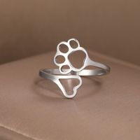 304 Stainless Steel Gold Plated Simple Style Hollow Out Paw Print Heart Shape Open Ring main image 2