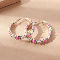 Sweet Geometric Beaded Plating Hoop Earrings 1 Pair main image 4