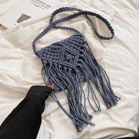 Streetwear Solid Color Tassel Square Zipper Straw Bag sku image 3