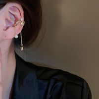 Sweet Geometric Artificial Pearl Copper Ear Clips Tassel Zircon Copper Earrings 1 Piece main image 3