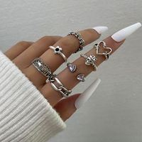 Hip-hop Heart Shape Rose Skull Alloy Inlay Rhinestone Rings main image 8