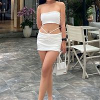 Fashion Solid Color Polyester Backless Skirt Sets 2 Piece Set main image 3