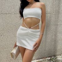Fashion Solid Color Polyester Backless Skirt Sets 2 Piece Set sku image 1