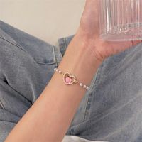 Sucré Forme De Cœur Alliage Incruster Perles Artificielles Strass Bracelets Collier 1 Pièce main image 4