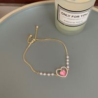 Sucré Forme De Cœur Alliage Incruster Perles Artificielles Strass Bracelets Collier 1 Pièce main image 5