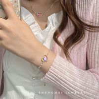 Sweet Heart Shape Alloy Inlay Artificial Pearls Rhinestones Bracelets Necklace 1 Piece sku image 3