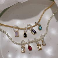 Moda Cuadrado Gotitas De Agua Aleación Cobre Embutido Perlas Artificiales Diamantes De Imitación Mujeres Collar main image 1