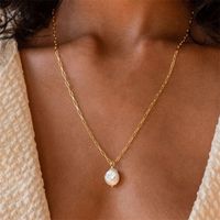 Stainless Steel 14K Gold Plated Fashion Pearl Water Droplets Freshwater Pearl Pendant Necklace main image 4