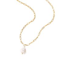 Stainless Steel 14K Gold Plated Fashion Pearl Water Droplets Freshwater Pearl Pendant Necklace main image 2