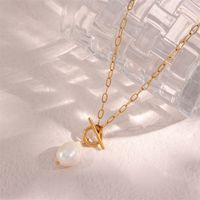 Stainless Steel 14K Gold Plated Fashion Pearl Solid Color Freshwater Pearl Pendant Necklace main image 4