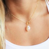 Stainless Steel 14K Gold Plated Fashion Pearl Solid Color Freshwater Pearl Pendant Necklace main image 2