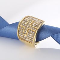 Acero Titanio Chapados en oro de 18k Moda Enchapado Metal Cruzar Diamantes De Imitación Anillos main image 4