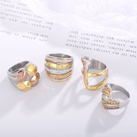 Titanium Steel 18K Gold Plated Fashion Plating Inlay Geometric Heart Shape Rhinestones Rings main image 3