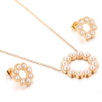 Titanium Steel 18K Gold Plated Sweet Plating Inlay Round Artificial Pearls Earrings Necklace sku image 3