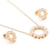 Titanium Steel 18K Gold Plated Sweet Plating Inlay Round Artificial Pearls Earrings Necklace main image 4