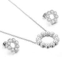 Titanium Steel 18K Gold Plated Sweet Plating Inlay Round Artificial Pearls Earrings Necklace sku image 1