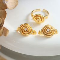 Französische Art Blume Kupfer Offener Ring Zirkon Kupfer Ringe main image 1