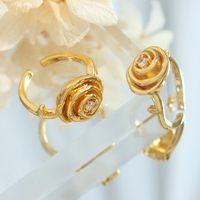 French Style Flower Copper Open Ring Zircon Copper Rings main image 3