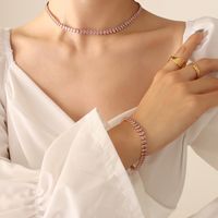 Fashion Simple Colorful Zircon Titanium Steel Necklace Bracelet sku image 11