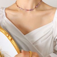 Fashion Simple Colorful Zircon Titanium Steel Necklace Bracelet sku image 10