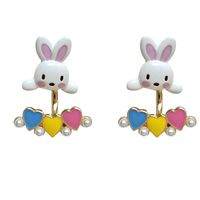 Cartoon Style Rabbit Heart Shape Imitation Pearl Alloy Enamel Earrings main image 4
