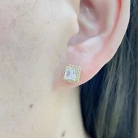 Simple Style Square Copper Ear Studs Plating Inlay Zircon Copper Earrings main image 2