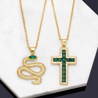Fashion Cross Snake Copper Pendant Necklace Inlay Zircon Copper Necklaces main image 1