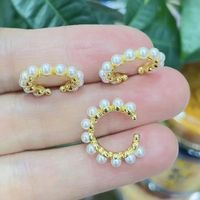 Fashion C Shape Plating Inlay Copper Pearl Ear Clips sku image 1