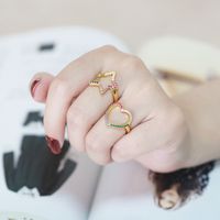 Fashion Star Heart Shape Copper Open Ring Plating Inlay Zircon Copper Rings main image 4