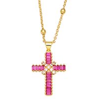 Fashion Cross Copper Pendant Necklace Inlay Zircon Copper Necklaces sku image 4