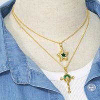 Fashion Cross Star Copper Pendant Necklace Inlay Zircon Copper Necklaces main image 4
