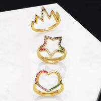 Fashion Star Heart Shape Copper Open Ring Plating Inlay Zircon Copper Rings main image 1