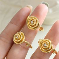 French Style Flower Copper Open Ring Zircon Copper Rings main image 2