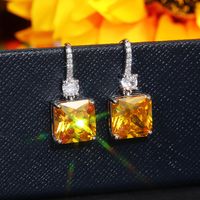 Simple Style Square Copper Drop Earrings Inlay Artificial Diamond Copper Earrings 1 Pair main image 4