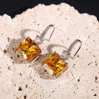 Simple Style Square Copper Drop Earrings Inlay Artificial Diamond Copper Earrings 1 Pair main image 5