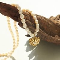 Französische Art Herzform Titan Stahl Halskette Mit Anhänger Perle Vergoldet Edelstahl Halsketten main image 2