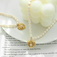 French Style Heart Shape Titanium Steel Pendant Necklace Pearl Gold Plated Stainless Steel Necklaces main image 6