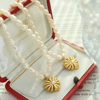 Französische Art Herzform Titan Stahl Halskette Mit Anhänger Perle Vergoldet Edelstahl Halsketten main image 1