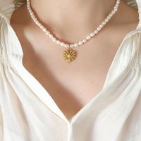 Französische Art Herzform Titan Stahl Halskette Mit Anhänger Perle Vergoldet Edelstahl Halsketten sku image 1