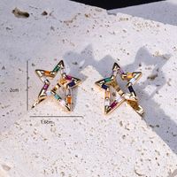 Fashion Pentagram Copper Drop Earrings Gold Plated Zircon Copper Earrings 1 Pair main image 4