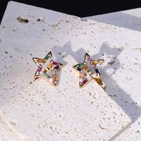 Fashion Pentagram Copper Drop Earrings Gold Plated Zircon Copper Earrings 1 Pair main image 3