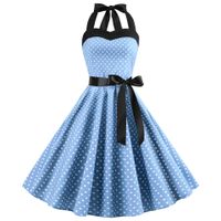 Women's Strap Dress Casual Fashion Halter Neck Printing Splicing Sleeveless Polka Dots Midi Dress Holiday Daily main image 5