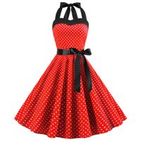 Women's Strap Dress Casual Fashion Halter Neck Printing Splicing Sleeveless Polka Dots Midi Dress Holiday Daily main image 4