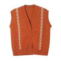 Preppy Style Geometric Knit V Neck Sleeveless Front Button Vest sku image 1