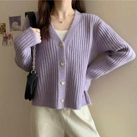 Women's Coat Long Sleeve Sweaters & Cardigans Button Simple Style Solid Color main image 4